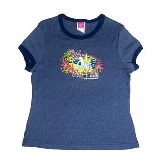 Vintage Disney's Tinkerbell Tink's surf Pixie ringer women's baby t-shirt sz XL